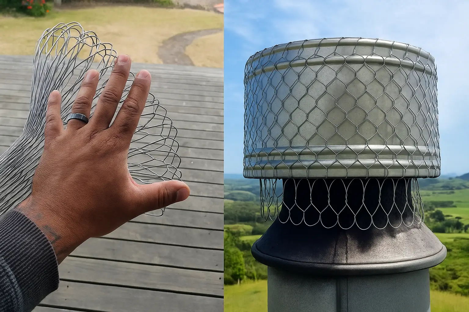 Alpha CSI safely removing a bird nest from a chimney and installing a bird guard to prevent future blockages and maintain safe fireplace function.