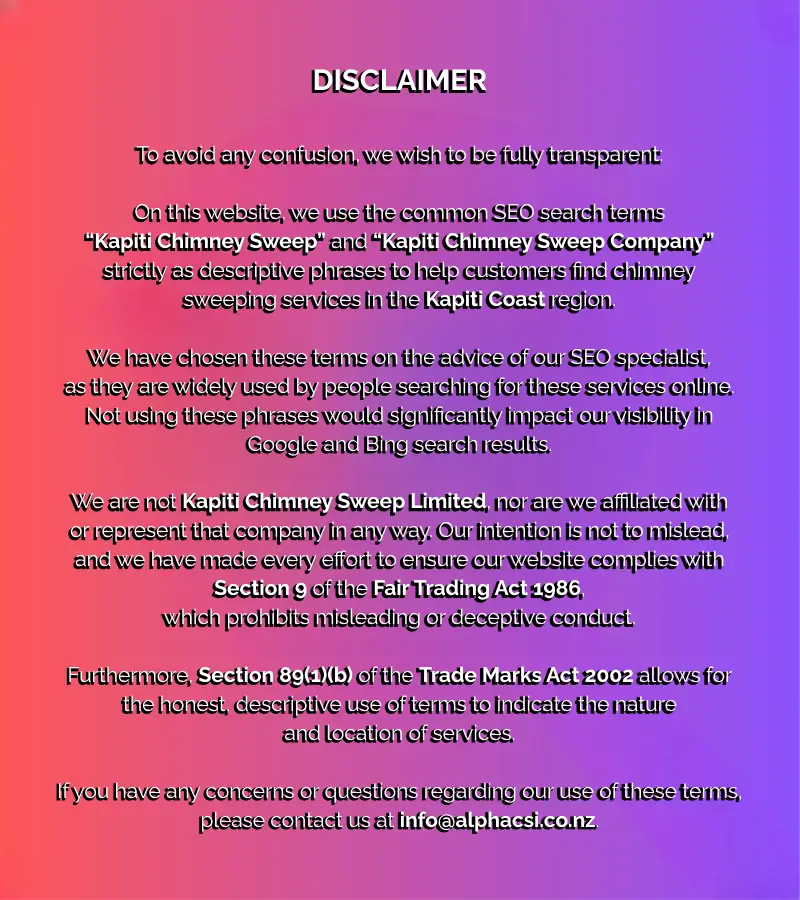 Disclaimer note on Alpha CSI’s website clarifying no affiliation with local companies sharing similar SEO search terms or business names.