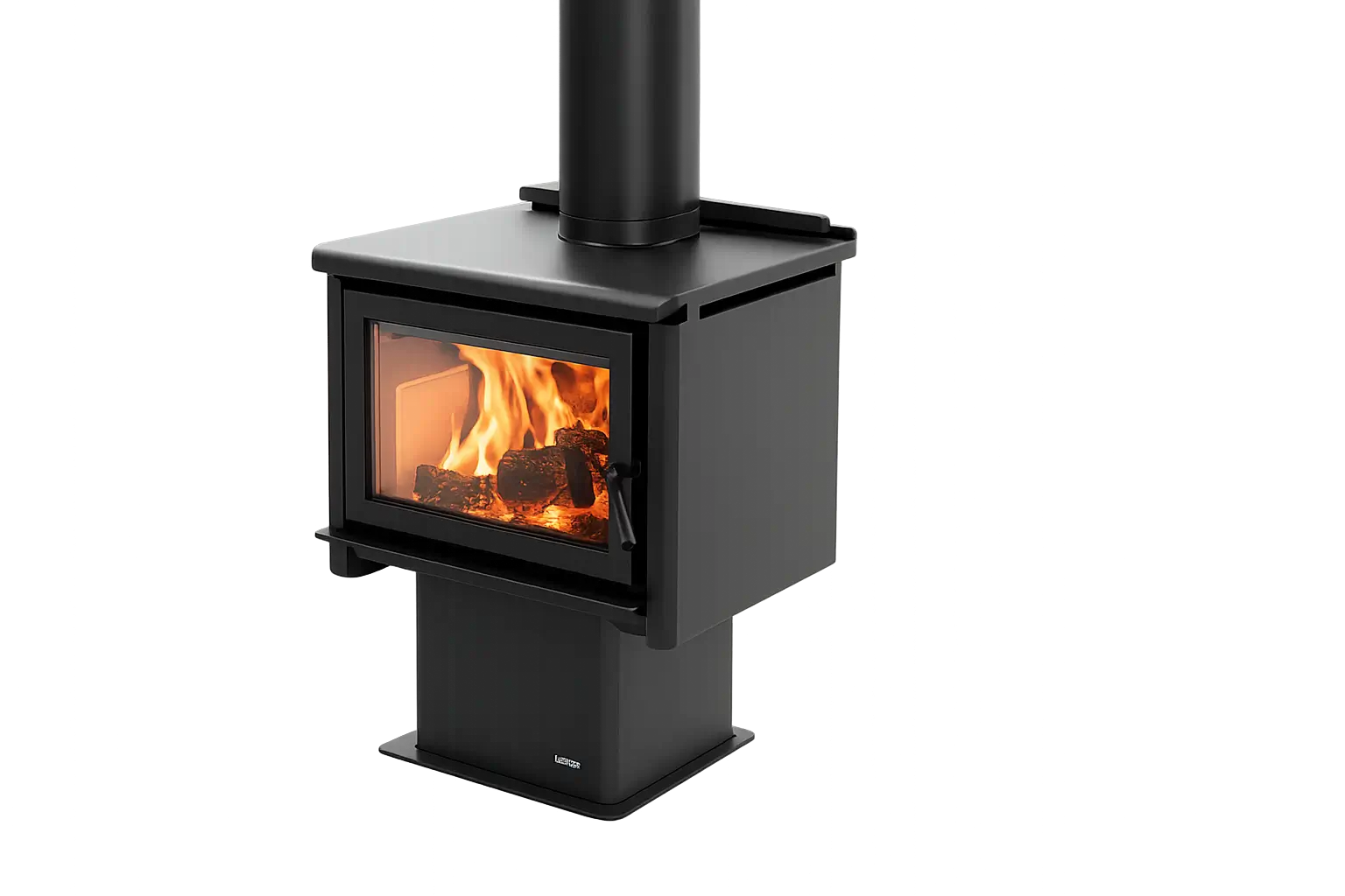 A warm, glowing woodfire burning cleanly in a well-maintained fireplace, representing safe and efficient home heating with Alpha CSI’s expert servicing.